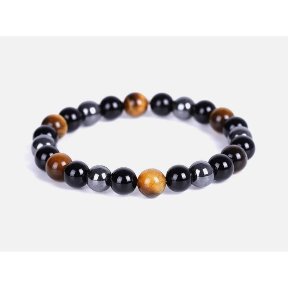 Defancy Triple Protection Bracelet Hematite Obsidian Tiger Eye Beaded Healing